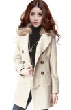 Korean Style Winter Long Jackets Multi Wear Fur Collar Double Breasted Women's Woolen Coat