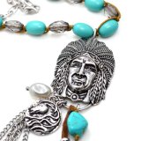 Chief Head Native Head Synthetic Stone Imitation Necklaces in Anti-Silver