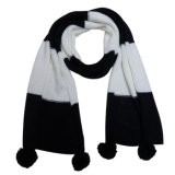Lady Fashion Two Tone Acrylic Knitted Scarf with POM-Poms (YKY4172)