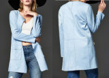 Ladies Collarless Jacket with Fashion Long Spring and Autumn Jacket
