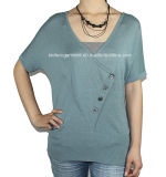 Ladies Knitted Short Sleeve Sweater with Softer Handfeel (11SS-092)