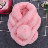 Manufacturer Wholesale Winter Ladies Rex Rabbit Fur Scarf with POM POM Fur Ball