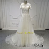 Short Sleeve New Design Wedding Princess Backless Bridal Dress