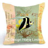 Decorative Square Tropical Fish Design Decor Fabric Cushion W/Filling