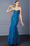 Royal Blue Beading Body Ruffled Mermaid Prom Gown Evening Dress