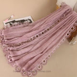 Tie Dyeing Natural Cotton Lady Shawl with Lace (HQ03)