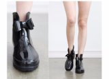 Bowtie Ankle Rain Boots Women Flat Heels Non-Slip Glossy Rainboots Waterproof PVC Woman Water Shoes Wellies