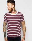Design Men's 95% Cotton 5% Spandex Red and White Striped T Shirt