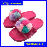 Rihanna Style Fur Slipper with Fuzzy Ball for Woman