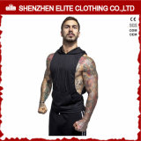 Black Muscle Fit Zip up Sleeveless Gym Hoodie Vest (ELTHSJ-1078)