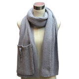 Lady Acrylic Knitted Fashion Scarf with a Pocket (YKY4324)