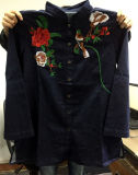 High Quality Women Clothing Denim Shirt with Embroidery