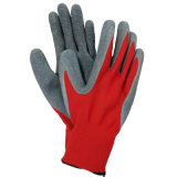 Red Polyester Coated Latex Gloves Safety Hand Work Glove