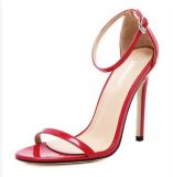 Wholesale Patent Leather Leg Strap Buckle High-Heeled Sandals