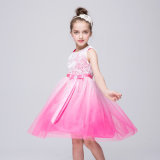 Kids Girls Flowers Voile Tulle Gradient Color Belted Formal Gown Dress Party Formal Dress