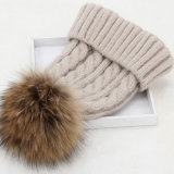 Factory Wholesale Ladies Knitted Winter Fur POM POM Beanie Hats