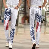 Europe and The United States Men's Flag Stamp Star Painted Color Stretch Jeans