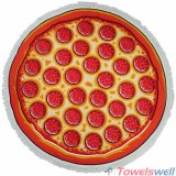 Pizza Printed Microfiber Round Beach Towel with Tassels