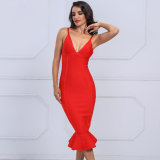 Spring of 2018 Women Bandage Dress V Neck Spaghetti Straps Knee Length Mermaid Celebrity Dresses Evening Party Dresses