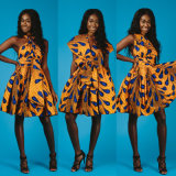 Women Casual African 3D Print Multi-Way Pleated Swing Dress, Bohemian Style Dress