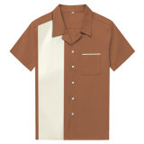 Latest Design Men's Short Sleeve Chest Pocket Brown Cotton Shirts