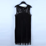 Wholesale Ladies Sequins Shiny Tassel Fringe Tight One Piece Black Dress