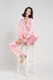Superior Quality Faux Silk Sleepwear Suit Strip Pajamas with Eyeshade