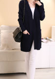 Western Style Ladies Long Cardigan Pure Color Casual Knit Sweater