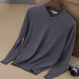 Elegant Men's Merino Shirt Cashmere Sweater V Neck Pullover Sweater
