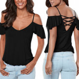 Fashion Women Sexy Slim Casual off Shoulder Blackless T-Shirt Blouse