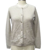 Women Knitted Round Neck Cardigan Sweater with Button