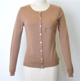 Silk Cotton Yarn Blend Cardigan Knit Sweater with Button