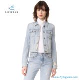 Ladies Super-Soft Distressed Cotton Rayon Bomber Classic Jean Jacket