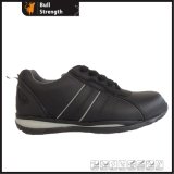 Black Leather Cemented Rubber Trainer Safety Shoe (SN1600)