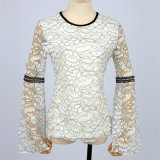 Euramerican Hot Sale New Design Fashion Long Sleeve White Lace Slim Autumn Shirt Blouse