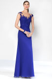 Open Back Lace Appliqued Mother Royal Blue Chiffon Eveing Dress