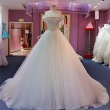 Luxury Pearls off Shoulder Bridal Dress Wedding Gown Long Train