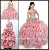One Sleeves Girl's Pageant Ball Gown Pink Organza Flower Girl Dress Fl2153