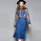 Floral Printed Clothes Pleated Women Dress with Pocket