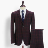 New Two Button Red High Quality Men's Wedding Check Suits