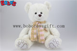 White Plush Scarf Teddy Bear with Happy Embroidery Logo