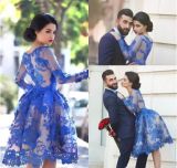 Blue Party Homecoming Dress Lace Tulle Long Sleeves Prom Party Cocktail Dresses Y2016