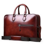 Large Capacity Double Zipper Vintage Leather Bag Briefcase for Business