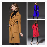 2017 High Quality Woolen Turn-Down Collar Lady Slim Coat with Belt