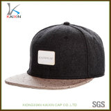 Wool Metal Badge Logo Snapback Caps Hats with Leather Brim