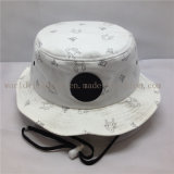 100% Cotton Fisherman Bucket Hat with Strings and Leather Patch