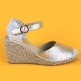 Lastes Ladies Fashion Buckle Strap Gold Wedge Espadrilles Sandals