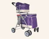 Double Layer 4-Wheels Pets Trolley Dog Outdoor Twins Strollers