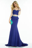 Royal Blue Crop Top Mermaid Skirt Two-Piece Evening Dress