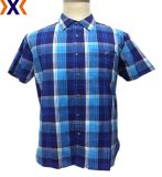 Yarn Dyed Stretch Plaid Poplin Shirt for Mans-Pocket Match W/ Single Pkt